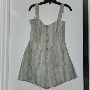 Sage White and Olive-Striped Lined Romper